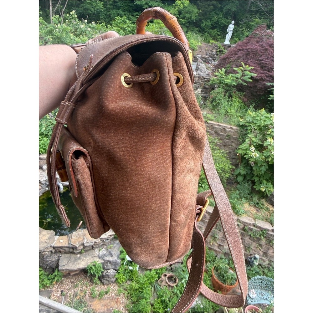 Gucci Suede Bamboo Mini Backpack Brown Leather Italy Vintage - Picture 4 of 16